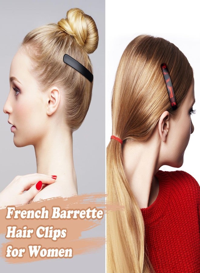 STSTR 4PCS French Barrette Hair Clips for Women, 2 Styles Small Tortoise Shell Hair Clip, Curved Frosted Thin Hair Flat Hair Accessories for Women (Black, Reddish Brown) - Image 5